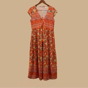 MISSLOOK // Orange Floral Boho-Style Maxi Dress // L